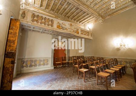 Castello di Meleto, Theatersaal, Schloss aus dem 11. Jahrhundert, Gaiole in Chianti, Siena, Toskana, Italien, Europea Stockfoto