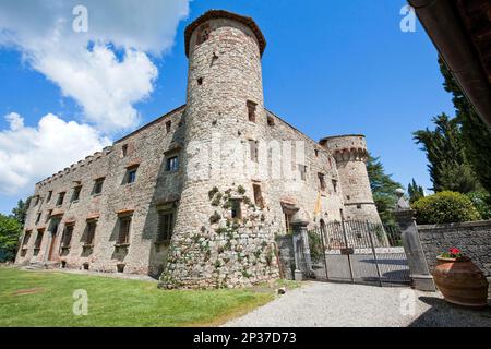 Castello di Meleto, Burg von Meleto, Turm, Burg aus dem 11. Jahrhundert, Massellone Valley, Gaiole in Chianti, Siena, Toskana, Italien Stockfoto
