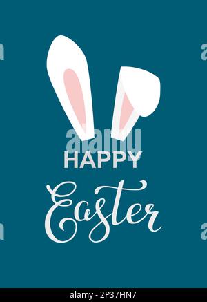 Karte mit Hasenohren und Happy Easter Schriftzug Stock Vektor