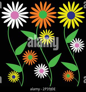 Farbenfrohes Blumenmuster auf schwarzem Hintergrund. Vektordarstellung für Ihr Design Stock Vektor