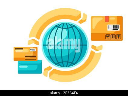 Illustration der weltweiten Fracht. Lieferung von Waren auf Bestellung im Lager. Stock Vektor