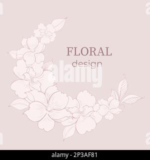 Eleganter Rahmen, Hintergrund, Blumenkranz, sanftes Monogramm mit handgezeichneten Wildkräutern und Blumen. Klassische botanische Illustration für die Einladung Stock Vektor
