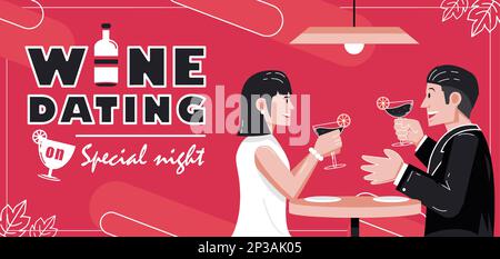 Wein-Dating am besonderen Abend, warmes Date. Geeignet für Veranstaltungen Stock Vektor