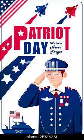 Patriot's Day, wir werden es nie vergessen. Respekt vor dem Land, geeignet für Veranstaltungen Stock Vektor