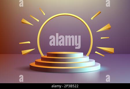 Minimalistisches Podium mit Beleuchtung, Podiumszene mit for Award, Hintergrund mit Dekorelementen. Vektordarstellung Stock Vektor