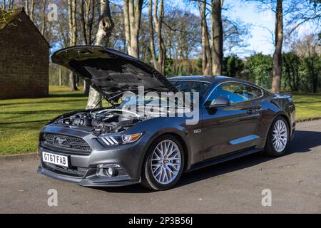 2018 Ford Mustang GT 5,0, ausgestellt auf der Ford-Versammlung am 26. Februar 2023 im Bicester Heritage Centre. Stockfoto