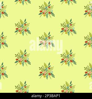 Nahtloses Blumenmuster. Schöner Blumenstrauß auf gelbem Hintergrund Stock Vektor