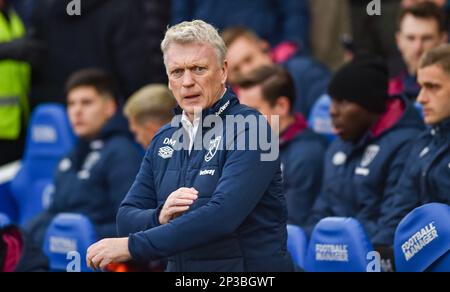 West Ham Manager David Moyes während des Premier League-Spiels zwischen Brighton & Hove Albion und West Ham United im American Express Community Stadium , Brighton , Großbritannien - 4. März 2023. Foto: Simon Dack/Teleobjektiv. Nur redaktionelle Verwendung. Kein Merchandising. Für Fußballbilder gelten Einschränkungen für FA und Premier League. Keine Nutzung von Internet/Mobilgeräten ohne FAPL-Lizenz. Weitere Informationen erhalten Sie von Football Dataco Stockfoto