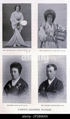 Portrait japanischer Schauspieler: Sada Yacco, Kawakami, Danjuro als Hofdame von Kasuga und Danjuro als Jiraiya aus dem Buch " Japanese Theaterstücke and PlayFellows " von Edwards, Osman, 1864-1936 Veröffentlicht in London von W. Heinemann im Jahr 1901 Stockfoto