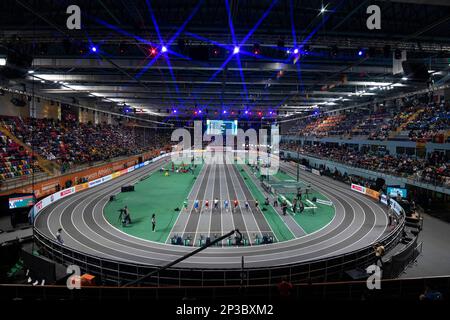 Istanbul, Türkei. 5. März 2023. 60m-Läufe für Herren am 4. Tag der Europameisterschaft der Leichtathletik in der Ataköy Athletics Arena in Istanbul, Türkiye. Foto: Gary Mitchell/Alamy Live News Stockfoto