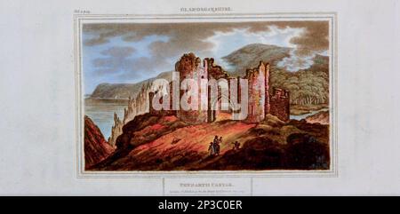 Permarth Castle, mit einem Teil der Bucht von Oxwich aus dem Buch " Descriptive Exkursions through South Wales and Monmouthshire. Im Jahr 1804 und den vier vorausgehenden Sommern Band 2 von Edward Donovan, 1768-1837. Publikationsdatum 1805 gedruckt für den Autor von Rivington, etc, London Stockfoto