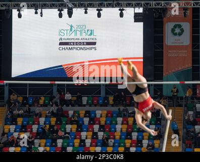 Istanbul, Türkei. 5. März 2023. Logo für die Europameisterschaft der Leichtathletik in der Ataköy Athletics Arena in Istanbul, Türkiye. Foto: Gary Mitchell/Alamy Live News Stockfoto