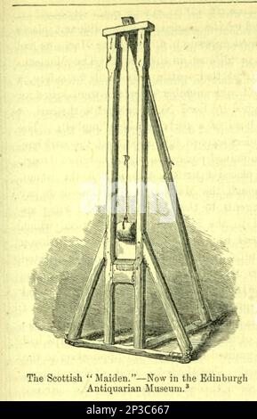 Die Jungfrau (auch bekannt als schottische Jungfrau) ist eine frühe Form der Guillotine, oder Gibbet, die zwischen dem 16. Und 18. Jahrhundert als Hinrichtungsmittel in Edinburgh, Schottland, verwendet wurde. Das Gerät wurde 1564 während der Herrschaft von Mary Queen von Schottland eingeführt und zuletzt 1716 verwendet. Es war lange vor der Verwendung der Guillotine während der Französischen Revolution. Das in Edinburgh hergestellte Maiden besteht aus Eiche mit Bleigewicht und Eisenklinge. Sie wird im National Museum of Scotland in Edinburgh ausgestellt. Aus dem Buch " Eine Geschichte der schottischen Highlands, Highland Clans und Highland r Stockfoto