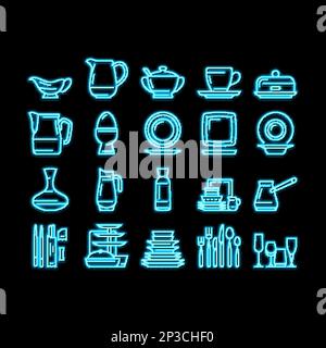 Tischgeschirr für Bankette oder Abendessen, Neonleuchten-Symbol Stock Vektor