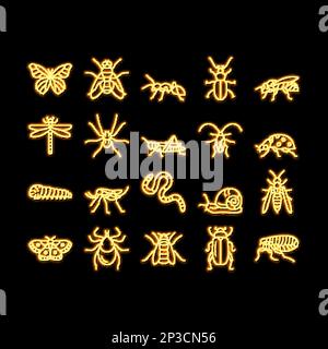 Abbildung eines Neonlichtsymbols für Insekten-, Spider- und Käfer-Wildtiere Stock Vektor