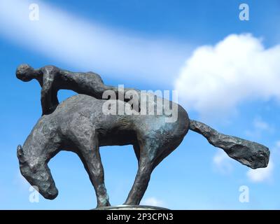 Skulptur eines Rodeo-Reiters, Pferd und Person Stockfoto