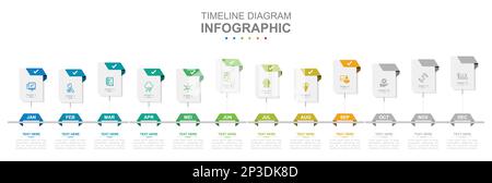 Infografik für Geschäftsvorlage. Diagrammkalender für moderne Zeitachse für 12 Monate. Konzeptpräsentation. Stock Vektor