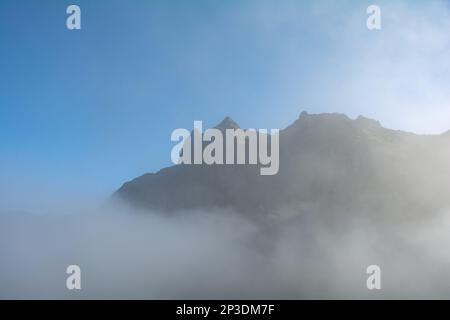 Nebel im grünen Teno-Gebirge bei Masca auf der Kanarischen Insel Teneriffa, Spanien Stockfoto