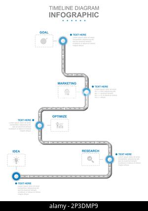 Infografik für Geschäftsvorlage. 6 Schritte modernes Zeitliniendiagramm mit Konzept für die Straßenfahrt. Konzeptpräsentation. Stock Vektor