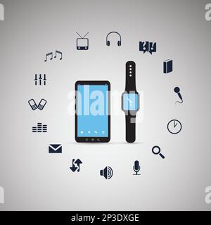 Elektronische Geräte Mobiltelefon mit Smart Watch Cloud Computing Design Stock Vektor