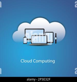 Vector Cloud Computing Concept Design mit mobilen Geräten und Cloud-Hintergrund Stock Vektor