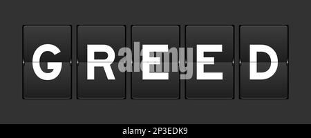 Schwarzes analoges Flipboard mit Wort Gier auf grauem Hintergrund Stock Vektor