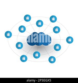 Digitale Welt – Konzeptentwurf für Netzwerke, IoT und Cloud Computing mit Symbolen Stock Vektor