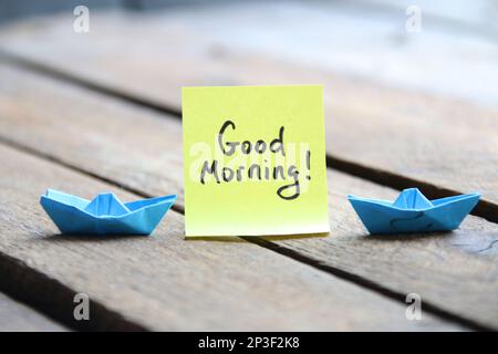 Good-Morning-Konzept. Aufschrift auf dem Etikett. Stockfoto