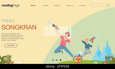 Einen schönen songkran-Festtag. Landing-Page-Design für das Thailand Festival Stock Vektor