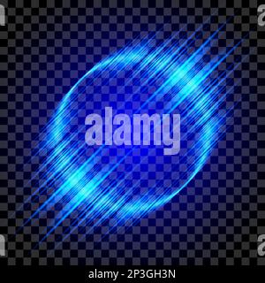 Blauer leuchtender Kreis mit leuchtenden Strahlen. Eleganter beleuchteter Leuchtring. Rund um den energetischen Hintergrund. Vektorlichteffekt. Leuchtender Kreis isoliert ein Stock Vektor