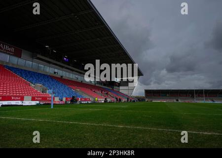 Eccles, Großbritannien. 05. März 2023. Allgemeiner Überblick über das AJ Bell Stadium vor dem Gallagher Premiership Match Sale Sharks vs Saracens im AJ Bell Stadium, Eccles, Vereinigtes Königreich, 5. März 2023 (Foto von Steve Flynn/News Images) in Eccles, Vereinigtes Königreich, 3./5. März 2023. (Foto: Steve Flynn/News Images/Sipa USA) Guthaben: SIPA USA/Alamy Live News Stockfoto