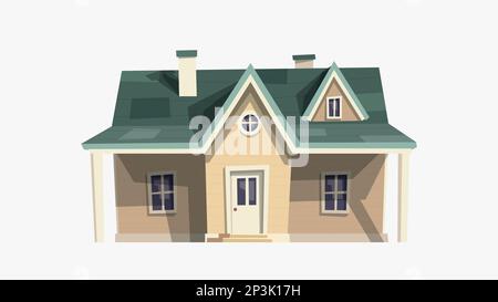 Cartoon-Holzhaus mit Blick auf die Vorderseite und Schatten Stock Vektor