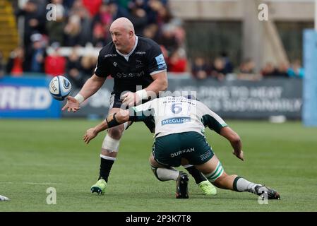 Newcastle am Sonntag, den 5. März 2023. Carl Fearns von Newcastle Falcons lädt während des Gallagher Premiership-Spiels zwischen Newcastle Falcons und London Irish im Kingston Park, Newcastle, am Sonntag, den 5. März 2023, ab. (Foto: Chris Lishman | MI News) Kredit: MI News & Sport /Alamy Live News Stockfoto