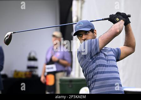 Orlando, Usa. 05. März 2023. Aaron Rai aus England fährt während der vierten und letzten Runde der Arnold Palmer Invitational, präsentiert von Mastercard im Bay Hill Club and Lodge in Orlando, Florida, am Sonntag, den 5. März 2023. Foto: Joe Marino/UPI. Kredit: UPI/Alamy Live News Stockfoto