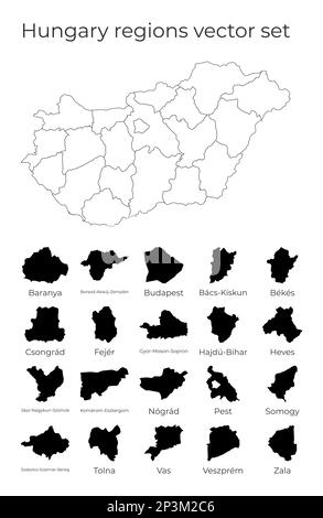 Karte Ungarns mit Formen von Regionen. Leere Vektorkarte des Landes mit Regionen. Grenzen des Landes für Ihre Infografik. Vektordarstellung. Stock Vektor