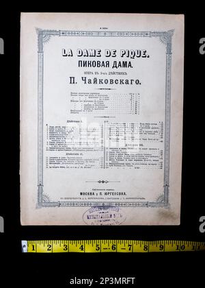 Vintage-Noten Pjotr Iljitsch Tschaikowsky „Peak Lady. Oper in drei Akten. Duett von Prilepa und Milovzor.", aus dem russischen Reich, 1891. Stockfoto