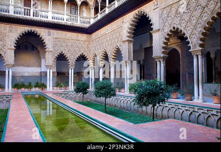 Königlichen Alcazar "Patio de Las Doncellas´, Innenhof der Jungfrauen, Sevilla, Andalusien, Spanien Stockfoto