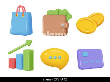 Geschäftssymbole. Plasticine Collection Marketing-Zeichen Social-Media-Symbole kündigen anständige Vektor-Business-Vorlagen an Stock Vektor