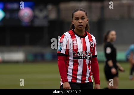 UK. 05. März 2023. London, England, 05. März 2023 Tamara Wilcock (15 Sheffield United) in Aktion während der Frauenmeisterschaft zwischen London City Lionesses und Sheffield United im Princes Park in London, England (PEDRO PORRU, Pedro Porru/ SPP). Kredit: SPP Sport Press Photo. Alamy Live News Stockfoto