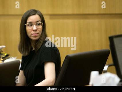 Jodi Arias looks back at the gallery during the sentencing phase of her