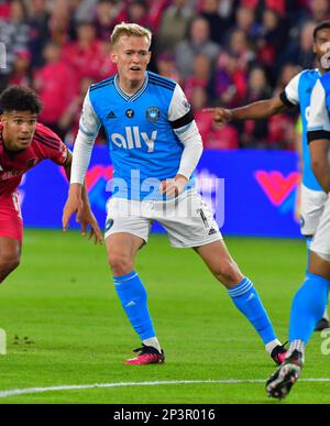 St. Louis, USA. 04. März 2023. Charlotte FC, Forward Karol Swiderski. STLCity SC spielte im CITYPARK-Stadion in St. Louis, MO, USA, am Samstag, den 4. März 2023. Tim Vizer/Sipa USA Kredit: SIPA USA/Alamy Live News Stockfoto