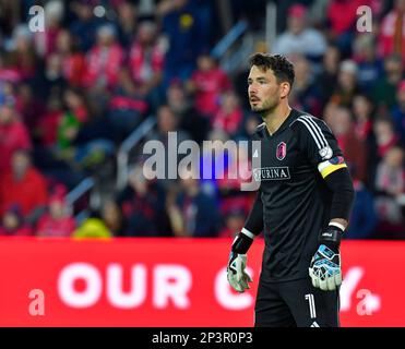 St. Louis, USA. 04. März 2023. STL City Torwart Roman Burki. STLCity SC spielte im CITYPARK-Stadion in St. Louis, MO, USA, am Samstag, den 4. März 2023. Tim Vizer/Sipa USA Kredit: SIPA USA/Alamy Live News Stockfoto
