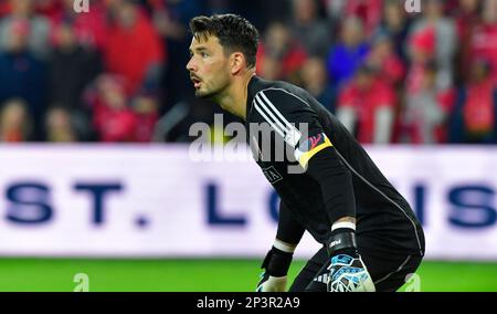 St. Louis, USA. 04. März 2023. St. Louis City Torwart Roman Bürki (1). STLCity SC spielte im CITYPARK-Stadion in St. Louis, MO, USA, am Samstag, den 4. März 2023. (Foto: Tim Vizer/Sipa USA) Kredit: SIPA USA/Alamy Live News Stockfoto