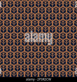 Abstrakter Hintergrund mit geometrischem Art-Deco-Muster und ovaler Textur. Nahtlose Gitterlinien in Blau und Gold. Einfaches minimalistisches Geometriemuster Stock Vektor