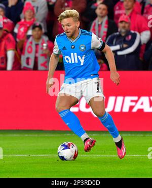 St. Louis, USA. 04. März 2023. Charlotte FC, Forward Kamil Jozwiak. STLCity SC spielte im CITYPARK-Stadion in St. Louis, MO, USA, am Samstag, den 4. März 2023. Tim Vizer/Sipa USA Kredit: SIPA USA/Alamy Live News Stockfoto