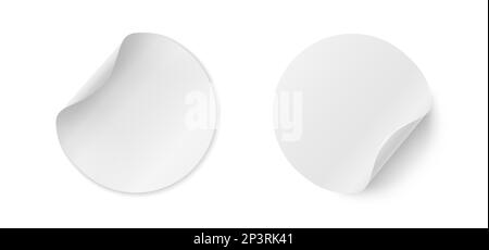 Ein Satz runder, realistischer Aufkleber auf weißem Hintergrund. Rund, Papierbogen für Notizen. Stock Vektor