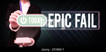 Das Schild zeigt Epic Fail an. Geschäftskonzept ein spektakulär peinlicher Fehler erniedrigende Situation Stockfoto