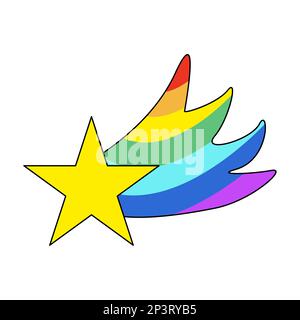 Farbenfroher Cartoon-Stern mit Regenbogenschwanz und flacher Vektorgrafik im Kritzelstil Stock Vektor