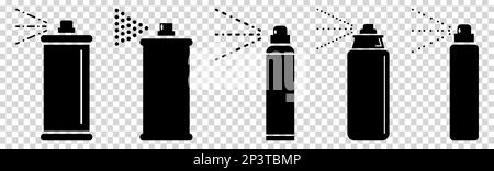 Schwarze Symbole für Spraydosen. Vektordarstellung auf transparentem Hintergrund isoliert Stock Vektor