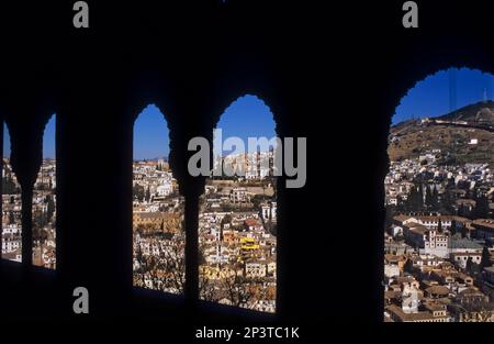 Albaicín Viertel aus Oratorium Mexuar.Mexuar.Nazaries Paläste. Alhambra, Granada. Andalusien, Spanien Stockfoto